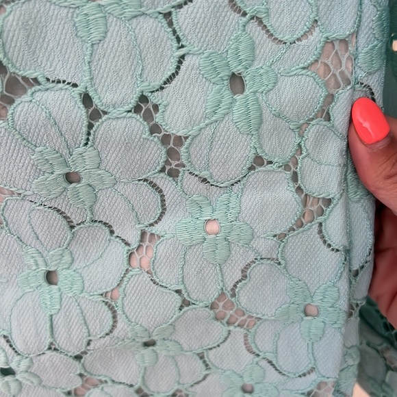 DvF Diane von Furstenberg Leeandra Shirt Dress Soft Turqoise Floral Lace Size O - Picture 4 of 7